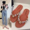 Kapcia Summer Modna DIY Pearl Crown Crinestones Flip Flip Flops Women Ladies Buty na zewnątrz plażowe Sandały Sandały Kapcie QT214 L230725