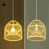 Pendant Lamps Bamboo Wicker Rattan Lampshade Light Fixture Handmade Japanese Rustic Hanging Lamp For Office Counter Hallway E27 Bulb