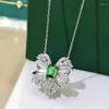 Chains 2023 European And American Luxury Butterfly Necklace Women's Emerald Pure Silver Pendant 40 5