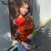 T-shirts en tricot pour femmes Yialen Automne Couleur impression Y2K Crop Top T-shirt à manches longues sexy dos nu pour femmes Hipster T-shirt Hip Hop serré Z230717