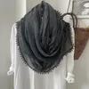 Scarves Solid Color Plain Cotton Linen With Pom Trim Women Spring Summer Light Soft Headscarf Female Fashion Long Shawl 2023