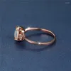 Anillos de boda, anillo de compromiso de piedra ovalada de ópalo blanco, Color oro rosa, cristal fino fino para novia, joyería minimalista para mujer