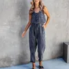Women's Jeans Women Summer Jumpsuit V Neck Sleeveless Lady Solid Color Elastic Waist Loose Denim Overall Tight