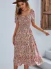 Basic Casual Dresses Ladies Sexy Vintage Floral Print Boho Summer Dress Women Casual Elastic Bohemian Beach Dress Women Sundress Robe Vestidos Female 230717