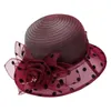 Cappelli larghi 2023 Eleganti signore Mesh Flower Hat Women Wedding Tea Party Cap Travel Cap Summer Outdoors Beach Woven Pagning Sombrero