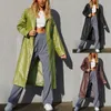 Women's Leather Fall Trench Casual Fashion Chic Belted Faux Coat Vintage Lapel Long Sleeve Slim Fit Solid Color Jacket