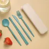 Dinnerware Sets Portable Reusable Spoon Fork Chopsticks Knife Wheat Straw Tableware Cutlery Set Travel Picnic Camping Kits Kitchen