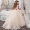 Mała sukienka królowa biała koronkowa dziewczyna sukienki na przyjęcie ślubne z koraliki w talii sukienka dla dzieci 2021 Sprzedaż 032908