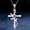 Pendentif Colliers CAOSHI Élégant Croix Collier Pour Femmes Rose Fleur Conception Accessoires Cérémonie De Mariage Lumineux Zircone Bijoux Cadeau