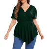 T-shirt grande taille pour femmes vêtements grande taille décontracté couleur unie été col en v plis manches courtes taille collection pull mince t-shirt hauts 230717