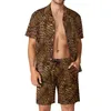 Survêtements pour hommes imprimé léopard lumineux Fitness extérieur hommes ensembles à la mode Animal chemise décontractée ensemble été Shorts 2 pièces Streetwear costume grand