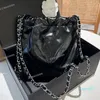 Cera a óleo Couro Feminino Designer Mini Bolsa de Compras em Forma de V Listras Preto/Prata Letras Ferragens de Metal Cordão Bolsa de Ombro Bolsa de Luxo 20cm