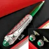 Yamalang Luxury Classic Pen White Black Leather Barrel Green Lacquer Ballpoint Pen Högkvalitativ Silver Gyllene Clip Writing Smooth2707