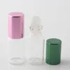 Tubo de botella enrollable de vidrio de 5ML/5 gramos con tapa de aluminio, bola de rodillo de vidrio de 5CC, muestra de botella transparente, Perfume de fragancia, 6 colores Louew