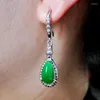 Dangle Boucles D'oreilles Jade Goutte D'eau De Mode Naturel Amulettes Vert Sculpté 925 Argent De Luxe Cadeaux Femmes Bijoux Chinois Accessoires Cadeau