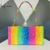 Kvällspåsar Rainbow Diamond Wedding Clutch Bag Elegant Party Evening Clutch Purse and Handbag For Women Luxury Designer Crossbody Bag ZD2106 230717