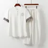メンズトラックスーツ夏のメンズ半袖のトゥピース中国の綿TシャツとルーズパンツファッションカジュアルM9xl 230718
