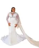 Plus Size Mermaid Wedding Dress Arabic Aso Ebi Sheer Neck Bride Dress Long Sleeves Sexy Bridal Gowns Dresses