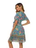 Vestidos Casuais Básicos Fitshinling Decote em V Profundo Vestido Envoltório de Verão Estampado Floral Sexy Pareo Roupa de Praia Bohemian Slim Sexy Robe Vestidos Curtos para Férias Feminino 230717