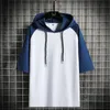 Streetwear Hooded T shirt Men Summer Black Yellow Patchwork Loose T-shirt Casual Short Sleeves Hip Hop Pullover Male Soft Tops