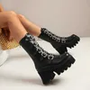 Punkowe gotyckie buty Platforma Kobiety Zipper Black Burek Pasek Wedge Buty Mid Calf Wojsko Winter Winter L230704