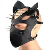 Fetish lädermask för män och kvinnor justerbar cosplay unisex bdsm bondage bälte begränsningar slavmasker par t l1 2107222897