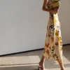 Casual Dresses Yellow Large Flower Printed Suspender Dress For Women's Summer 2023 French Break Two-piece Set Can Be Sweet Or