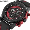 ساعة Wristwatches Men Multifunction Silicone Sports Watch Megir 2051 Big Dial Dial Big Hap