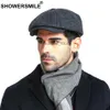 Newsboy Hatts Showersmile Brand Plaid Newsboy Cap Men Vintage Wool Octagonal Cap Male Warm Winter Painter Hat Gray Brown British Caps and Hats HKD230718