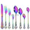 Briefs Panties Other Panties Stainless Steel Cutlery Set Knife Tea Fork Ice Cream Spoon Tableware Set Western Kitchen Flatware Rainbow Vintage Dinnerware Set x0719