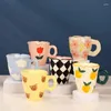 Canecas personalizadas pintadas à mão urso tulipa flor laranja nuvem cerâmica artesanal forma irregular xícaras de café linda caneca presente