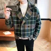 Men's Wool Blends Wool Blend Trench Coat Hommes Veste Abrigo Largo Hombre Woolen Coat Men Short Erkek Mont Korean Slim Plaid Jacket Men Tweed Coat HKD230718