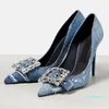 shoes Crystal-Embellished Denim high heels Square buckle Pumps for women 105mm Luxurys Designers Dress shoe Evening heeled factory footwear with box