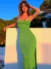 Abiti casual 2023 estate sexy verde Y2K abito con lacci abiti senza maniche spacco laterale senza schienale aderente maxi per le donne club party elegante