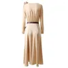 Casual Dresses Champagne Flower Appliques O-Neck Long Sleeve Button Cuffs A Line -Length Elegant Dress S