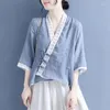 Etniska kläder Kvinnor LINEN SHIRTS Kinesiska traditionella vintage toppar tang kostym mode sommarsamling