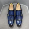 Bruiloft 321 klassieke jurk zwarte heren blauw real cow lederen monnik buckle riem puntige teen oxford loafer schoenen voor mannen 230718 682