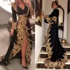 Kaftan dubai stil muslimska kvällsklänningar långa ärmar svarta velor guld applikationer damer formella prom klänningar abiye gece elbisesi250c