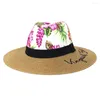 Cappelli a tesa larga Moda estiva abbinata Ricamo stampato Paglia Spiaggia Sabbia Viaggi all'aperto Parasole Cappellini Fedora per donna