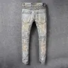 Jeans da uomo Uomo drappeggiato strappato skinny biker fori colore lavato pantaloni dritti distrutti slim fit denim graffiato tuta Jean261R