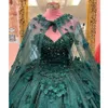 Dark Green 3D Flowers Ball Gown Quinceanera Dresses With Long Wrap Mexico Charro Long elegant debutante Dress Princess Sweet 15 Girls Vestido De VX Anos