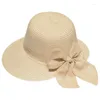 Sombreros de ala ancha Moda Lady Bowknot Playa Arena Sombrilla Sombrero de paja Primavera Verano Mujeres al aire libre Elegantes gorras plegables