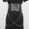 Bälten Kvinnor Runway Fashion Pu Leather Chain Punk Cummerbunds Female Dress Corsets Waistband Decoration Wide Belt R2804