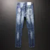 Męskie dżinsy mody streetwear men retro jasnoniebieski elastyczny szczupły rozryte Painted Designer Hip Hop Denim Pencil Pants Hombre 230718