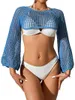 Suéteres de mujer Mujeres Crochet Knit Shrug Sweater Crop Tops Manga larga Hollow Out See Through Fitted Beach Cover Up Streetwear (Blanco M)