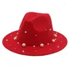 Bérets perle Fascinator Jazz chapeaux haut de forme couleur unie feutre Fedora chapeau femmes fête dame élégant large bord casquettes de soleil
