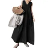 Casual Dresses Women Maxi Dress Loose Sleeveless Vest Type Solid Color V Neck Hem Soft A-line Ankle Length Lady Summer Dating