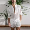 Men's Tracksuits Summer Set Men Long Sleeve T-shirt Shorts Casual Holiday Beachwear Lace Sexy Top and Pants Two Piece Sets Man Matching Outfits 230718