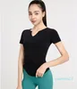 Женская LL Yoga Sports Sext-Sexy Teed Crow Top футболка v Neck Beauty Back Fitness323