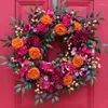 Fleurs décoratives fête des mères guirlande pour porte d'entrée rouge Orange fleur avec feuilles vertes printemps artificielle décoration de la maison